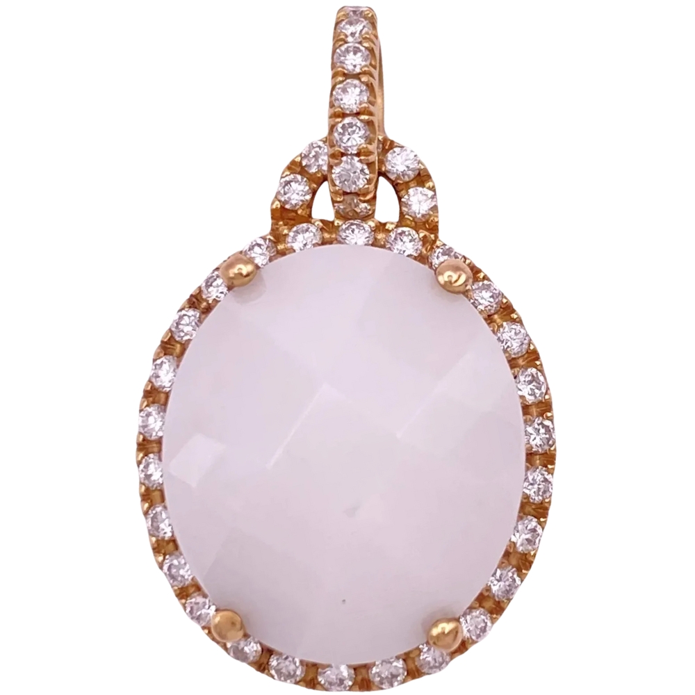White Quartz Halo Pendant 18K Gold