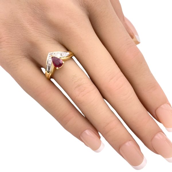 1.14ctw Natural Ruby Chevron Ring 18K Gold worn