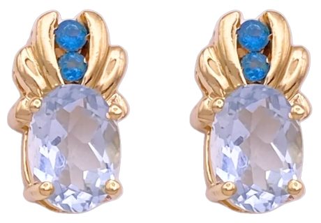 1.48ctw Aquamarine & Paraiba Tourmaline Stud Earrings 14K Gold