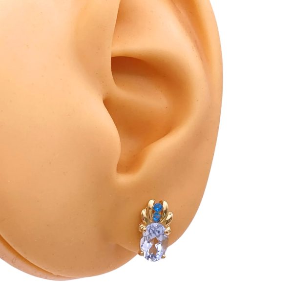 1.48ctw Aquamarine & Paraiba Tourmaline Stud Earrings 14K Gold worn