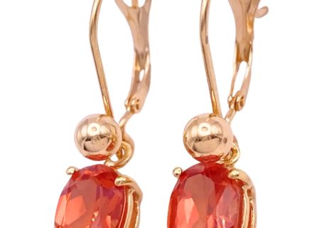 3.48ctw Orange Lab Sapphire Dangle Earrings 14K Gold