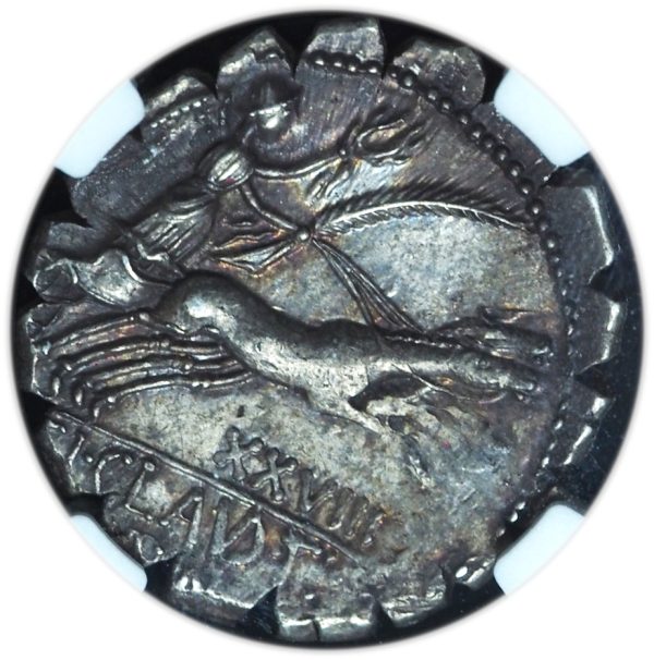 Ancient Roman Republic 79 BC Ti. Claudius Ti.f. Ap.n. Nero AR Serratus Denarius Ch. AU NGC