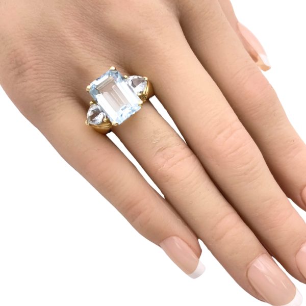 9.30ctw Aquamarine Statement Ring 14K Gold worn