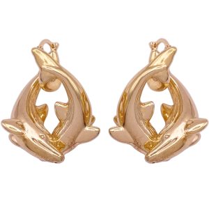 Dancing Dolphins Hoop Earrings 14K Gold front