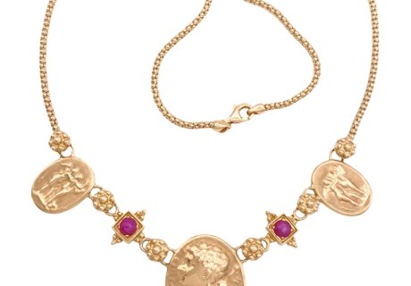 Etruscan Revival Ruby Necklace 14K Gold