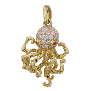 Mini Yellow Gold Octopus Pendant