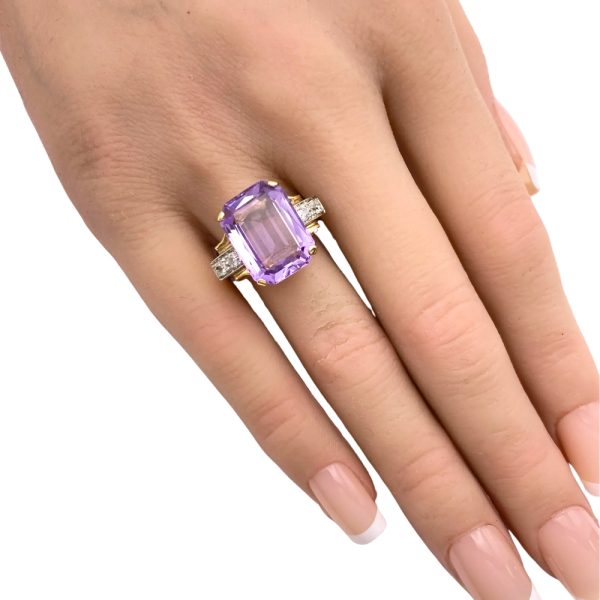 Retro 9.35ctw Amethyst Ring 14K Two-Tone Gold worn