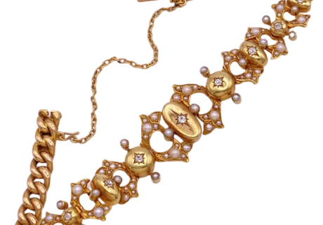 Victorian Diamond & Seed Pearl Bracelet 15K (2)