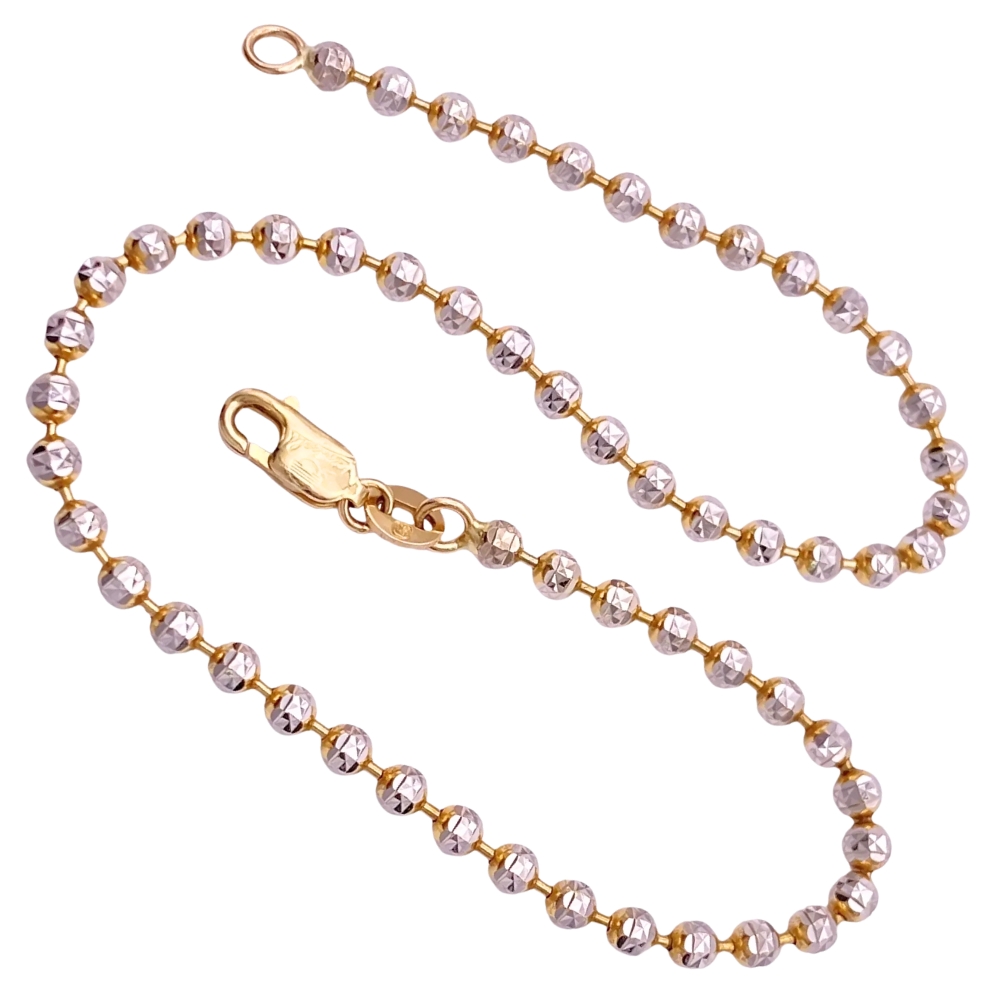 Vintage Beaded Chain Anklet 14K Gold 9-7/8 Inch Length