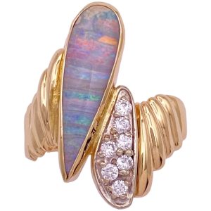 Vintage Natural Opal & Diamond Ring 14K Gold