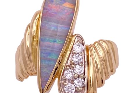 Vintage Natural Opal & Diamond Ring 14K Gold