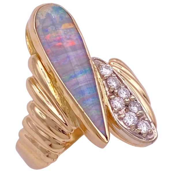 Vintage Natural Opal & Diamond Ring 14K Gold side