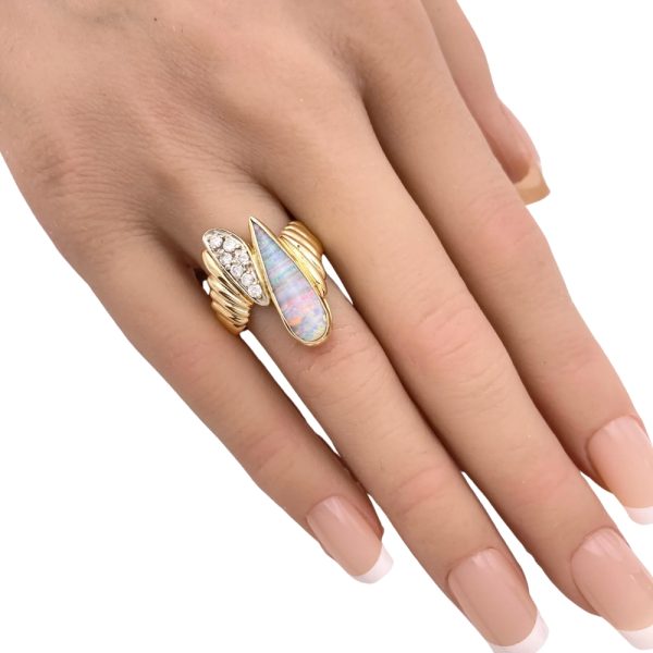 Vintage Natural Opal & Diamond Ring 14K Gold Worn