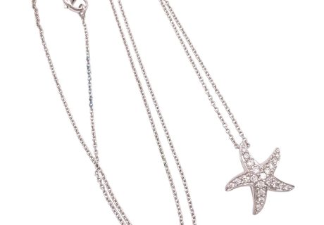 0.34ctw Diamond Starfish or Sea Star Necklace 14K Gold