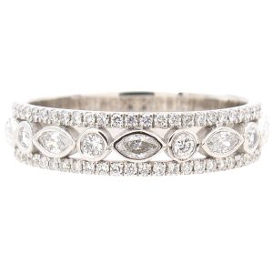 0.45ctw Round & Marquise Cut Diamond Alternating Stack Band Ring 14k White Gold