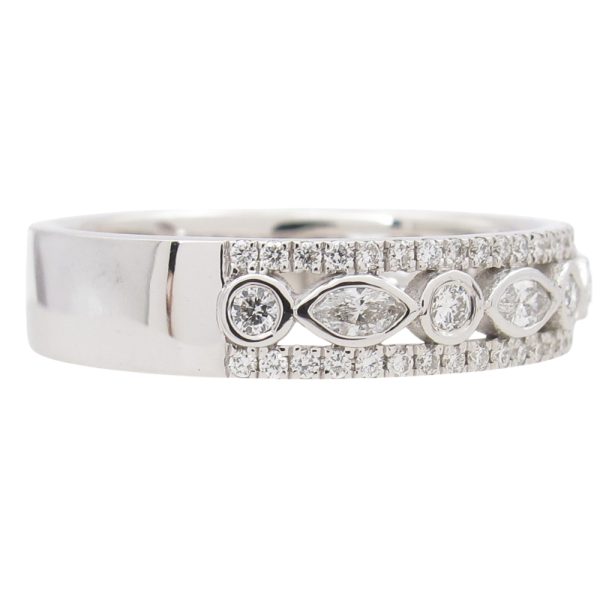 0.45ctw Round & Marquise Cut Diamond Alternating Stack Band Ring 14k White Gold Side