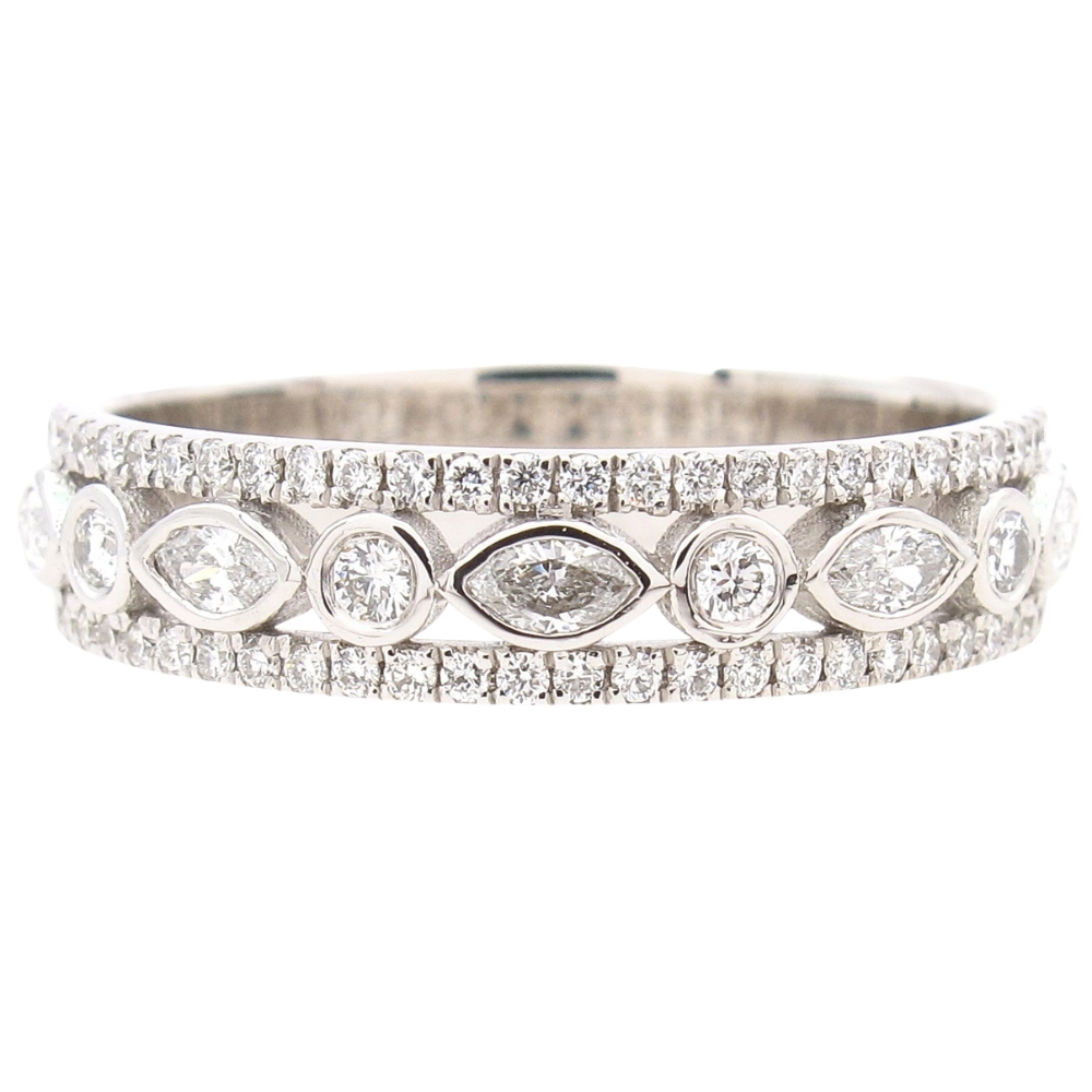 0.45ctw Round & Marquise Cut Diamond Alternating Stack Band Ring 14k White Gold