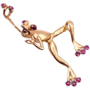 0.99ctw Ruby Tree Frog Slide Pendant 14K Gold front