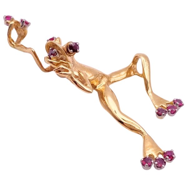 0.99ctw Ruby Tree Frog Slide Pendant 14K Gold stone in mouth