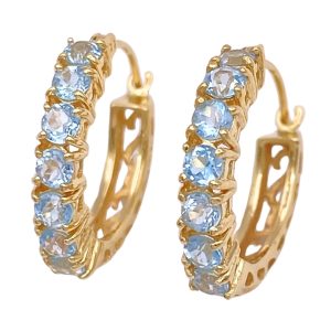 1.40ctw Aquamarine Hoop Earrings 14K Gold