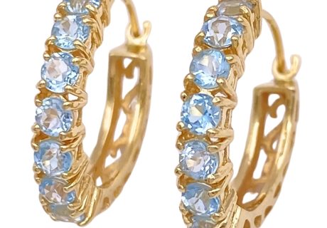 1.40ctw Aquamarine Hoop Earrings 14K Gold