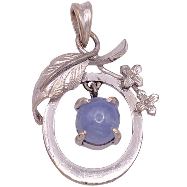 1.50ct Natural Blue Star Sapphire Pendant 14K White Gold
