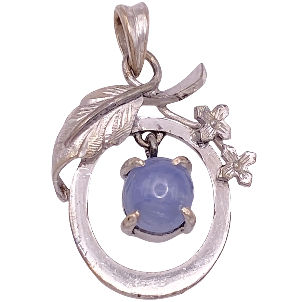 1.50ct Natural Blue Star Sapphire Pendant 14K White Gold