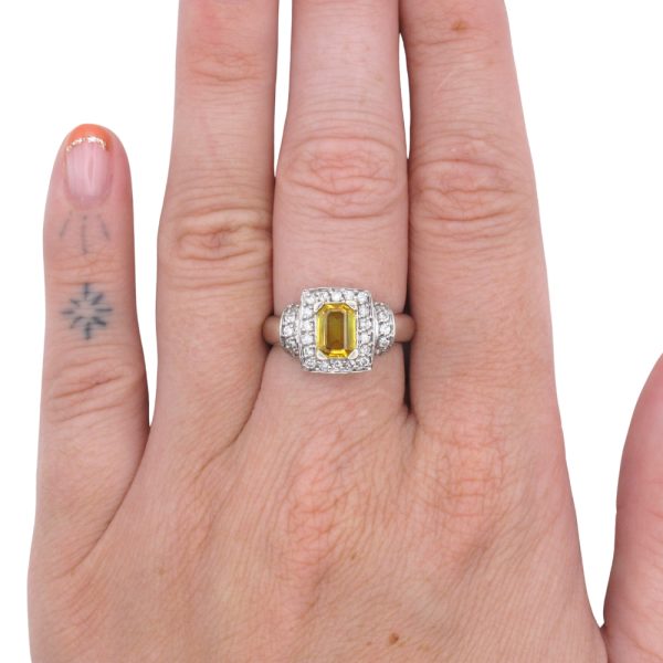1.53ctw Yellow Sapphire Halo Ring 14K Gold worn