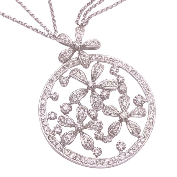 1.97ctw Diamond Flower Necklace 14K White Gold close up