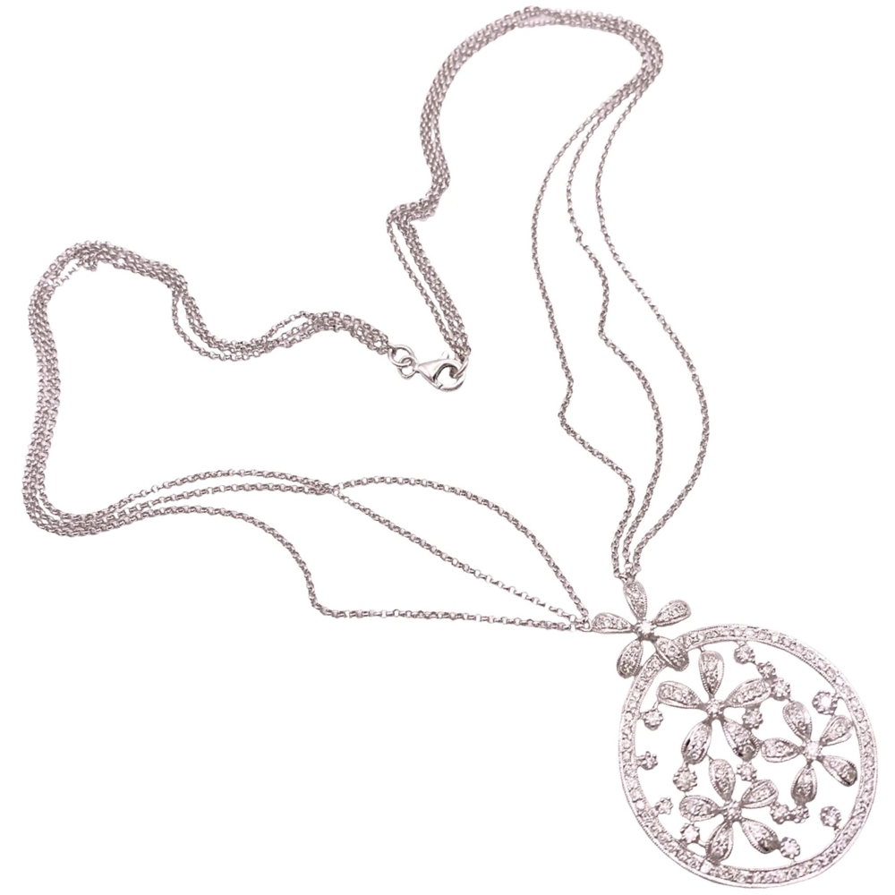 1.97ctw Diamond Flower Necklace 14K White Gold