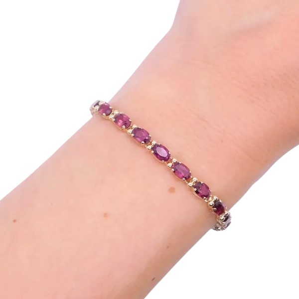 11.50ctw Pink Tourmaline Line Bracelet 14K Gold worn
