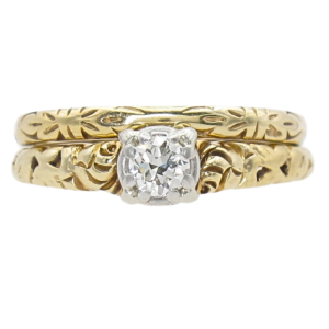 .12ct Diamond Ornate Edwardian Engagement Ring 14K & Platinum front