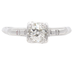 1920's .52ct Old European Art Deco Engagement Ring 14K front