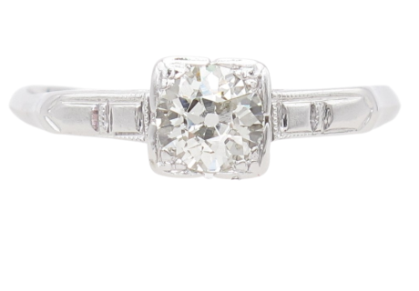 1920's .52ct Old European Art Deco Engagement Ring 14K front