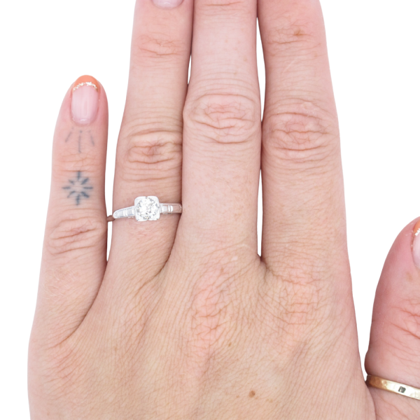 1920's .52ct Old European Art Deco Engagement Ring 14K worn