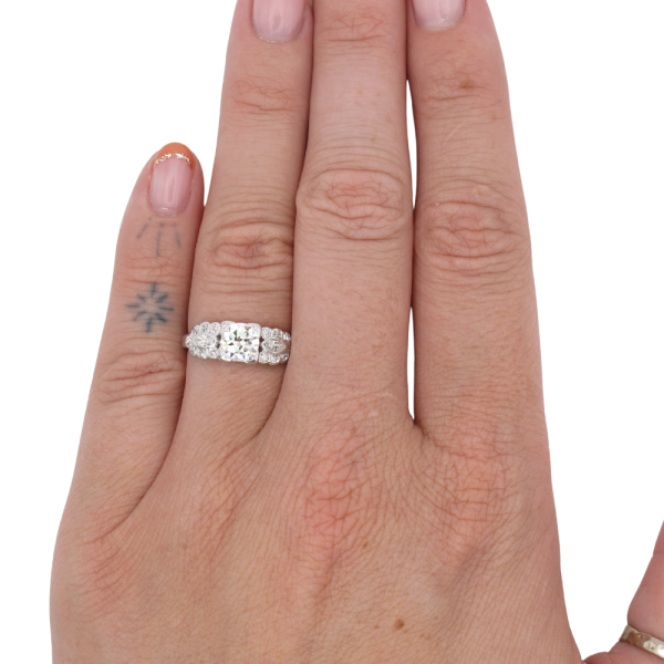 1920's 1ct Diamond Art Deco Engagement Ring Platinum worn