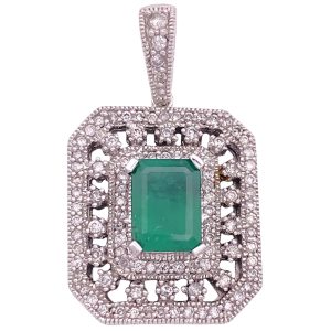 2.46ctw Emerald Pendant with Diamond Accents 14K Gold