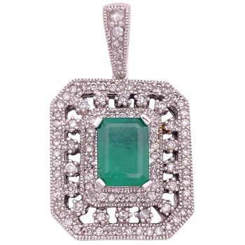 2.46ctw Emerald Pendant with Diamond Accents 14K Gold