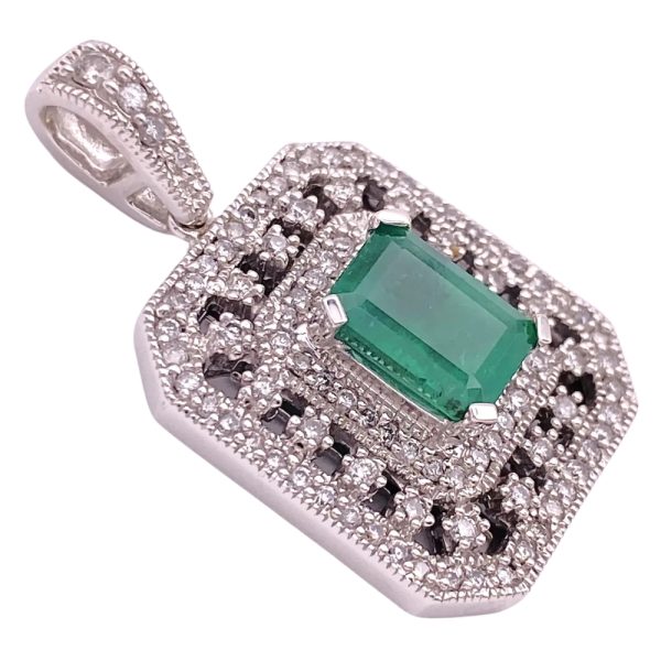 2.46ctw Emerald Pendant with Diamond Accents 14K Gold side