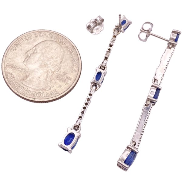 2.74ctw Sapphire Dangle Earrings with Diamond Accents 14K Gold back and size