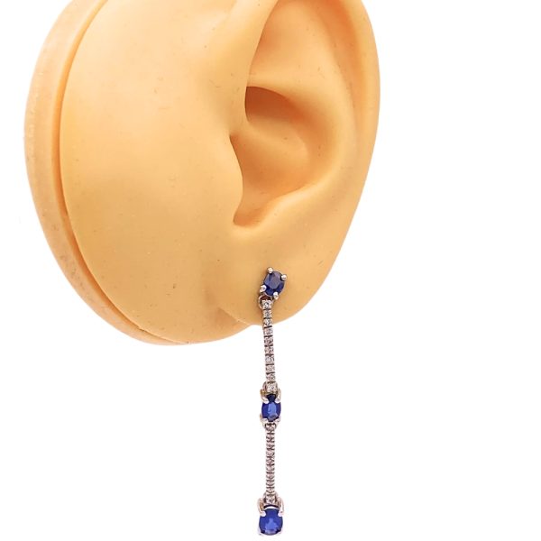 2.74ctw Sapphire Dangle Earrings with Diamond Accents 14K Gold worn