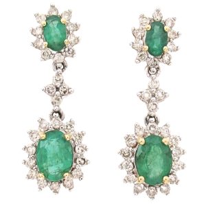 3.06ctw Natural Emerald Dangle Earrings 14K Gold