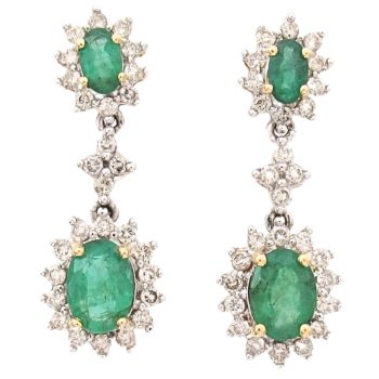 3.06ctw Natural Emerald Dangle Earrings 14K Gold
