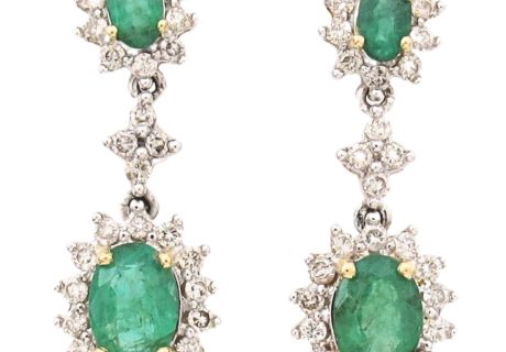 3.06ctw Natural Emerald Dangle Earrings 14K Gold