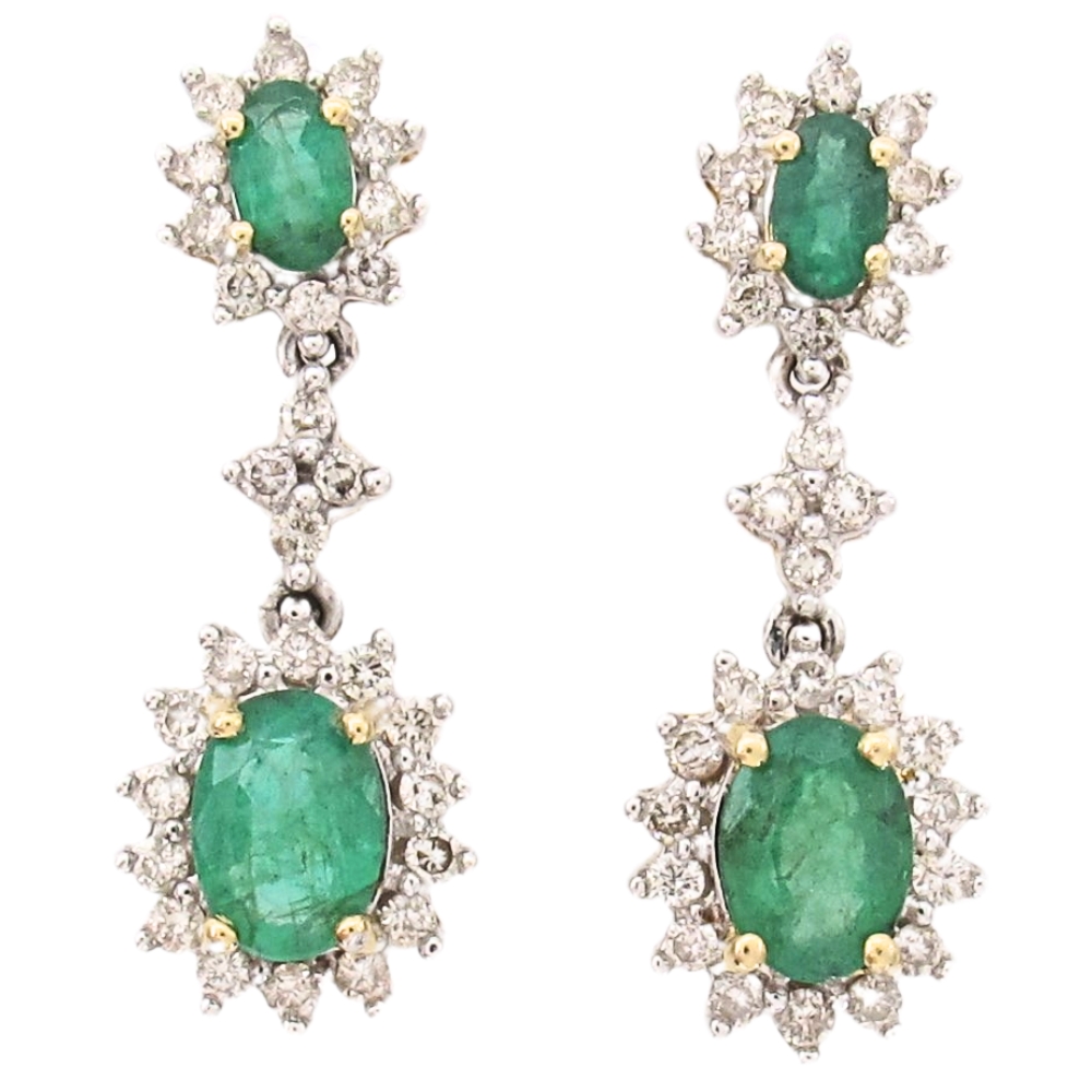 3.06ctw Natural Emerald Dangle Earrings 14K Gold