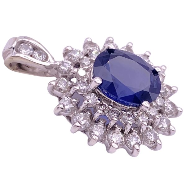 3.66ctw Natural Sapphire Pendant with Diamond Halo 14K White Gold side