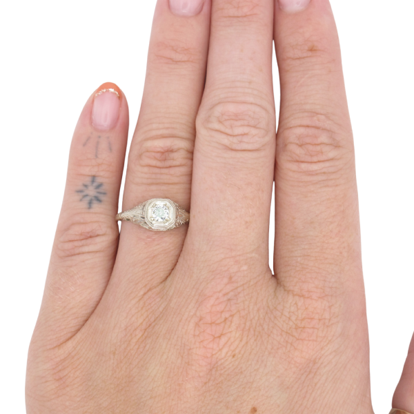 .33ct Diamond Filigree Art Deco Engagement Ring 14K worn