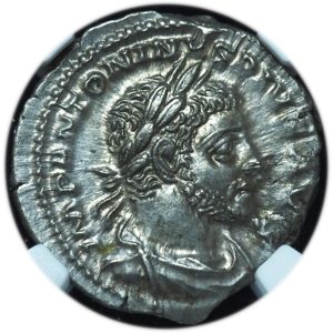 Ancient Roman Imperial Elagabalus AD 218-222 AR denarius NGC Ch. AU 4/5 & 5/5