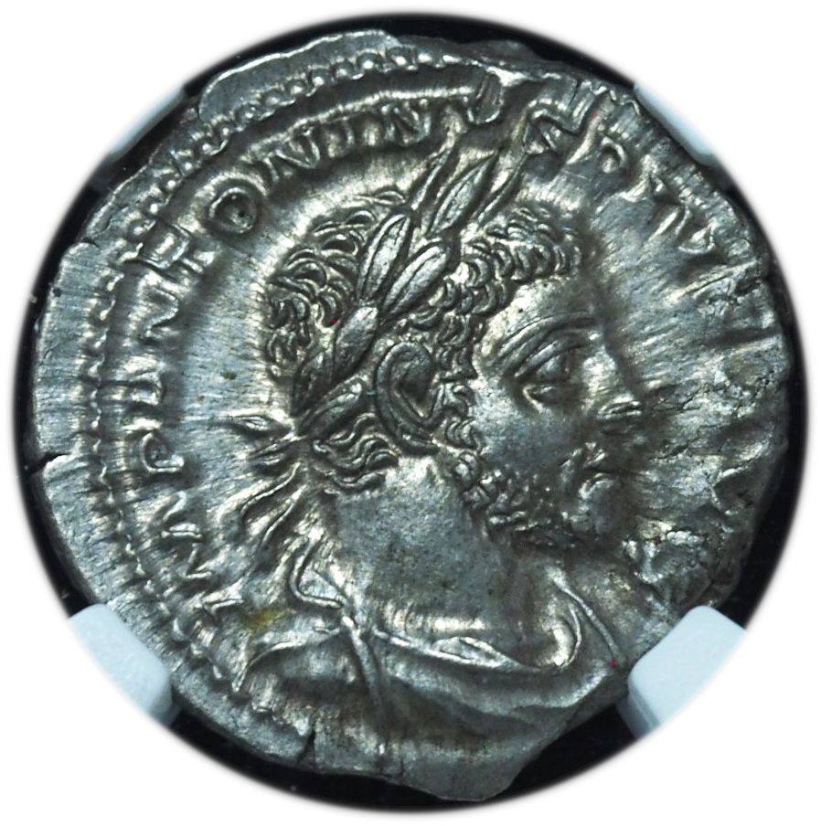 Ancient Roman Imperial Elagabalus AD 218-222 AR denarius NGC Ch. AU 4/5 & 5/5
