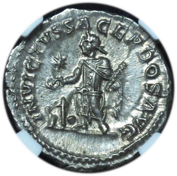 Ancient Roman Imperial Elagabalus AD 218-222 AR denarius NGC Ch. AU 4/5 & 5/5